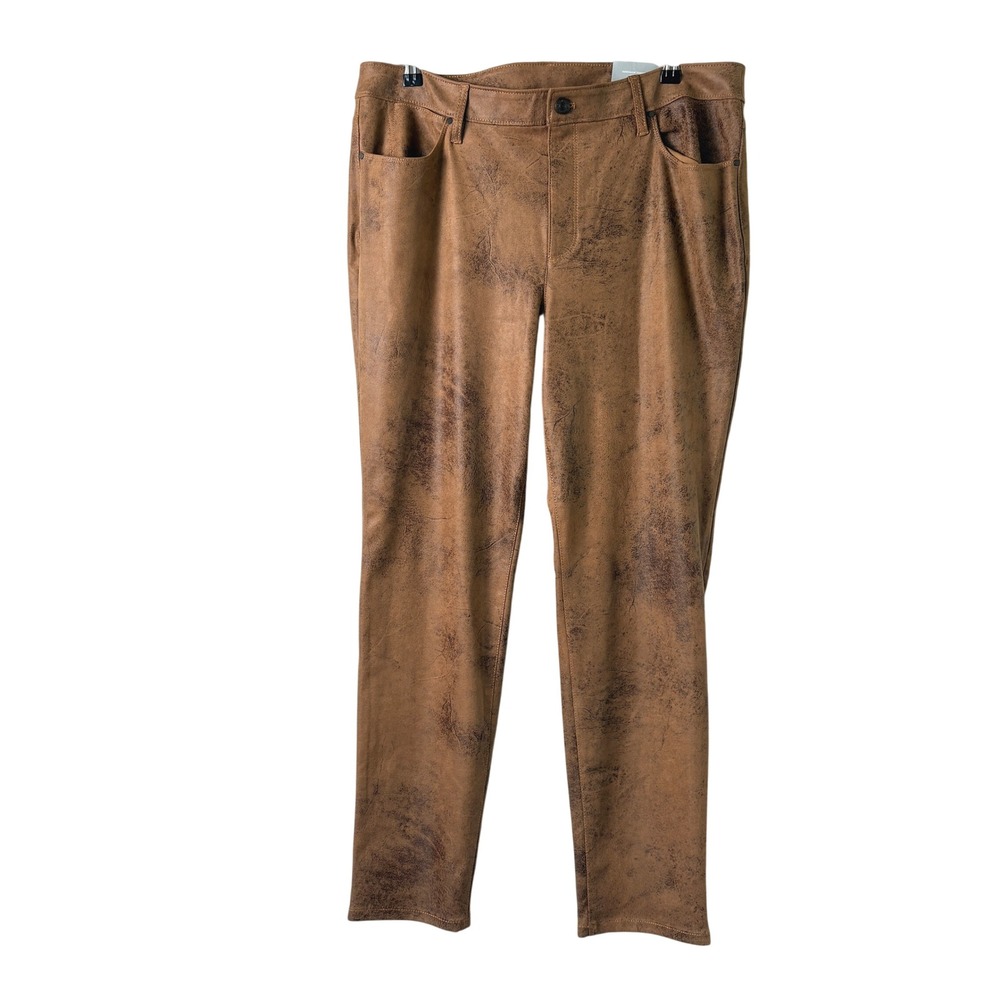 Chicos Slim Leg Pants Size 2.5R 14 R Brown Worn Luggage Ponte 5 Pocket NWT